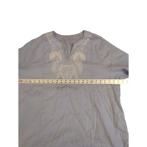 Simple NYC 2X Linen Tunic Boho Top V Neck Tassles Cream Embroidered 3/4 Sleeves - Picture 3 of 7